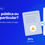 Banner em fundo azul com o título “Escritura pública ou contrato particular?”. A arte compara dois modelos de formalização para venda de precatório: um contrato particular com símbolo de alerta e uma escritura pública com selo de aprovação. Entre os documentos há um indicador “VS”, destacando a comparação entre as opções.